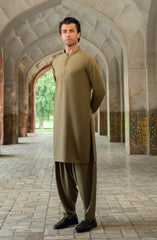 LIGHT-OLIVE EMBROIDERED BLENDED KAMEEZ SHALWAR