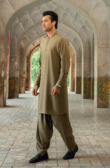 LIGHT-OLIVE EMBROIDERED BLENDED KAMEEZ SHALWAR