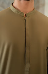 LIGHT-OLIVE EMBROIDERED BLENDED KAMEEZ SHALWAR