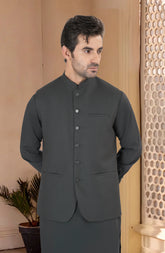 GREY BLENDED KAMEEZ SHALWAR WITH WAIST COAT