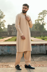 WHEATISH EMBROIDERED BLENDED KAMEEZ SHALWAR