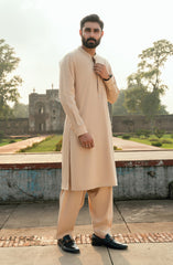 WHEATISH EMBROIDERED BLENDED KAMEEZ SHALWAR