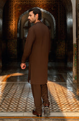 BROWN KURTA PAJAMA WITH EMBROIDERED WAISTCOAT