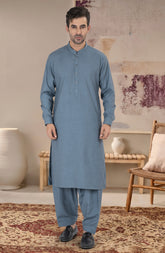 STONE-BLUE BLENDED KAMEEZ SHALWAR