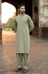 SAND BLENDED KAMEEZ SHALWAR WITH WAIST COAT