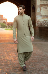 SAND BLENDED KAMEEZ SHALWAR WITH WAIST COAT