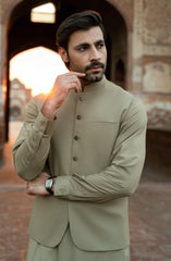 SAND BLENDED KAMEEZ SHALWAR WITH WAIST COAT