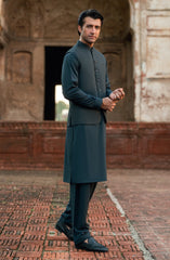 CHARCOAL BLENDED KAMEEZ SHALWAR WITH WAIST COAT