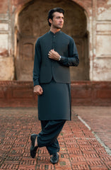 CHARCOAL BLENDED KAMEEZ SHALWAR WITH WAIST COAT