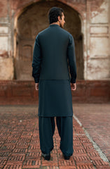 CHARCOAL BLENDED KAMEEZ SHALWAR WITH WAIST COAT