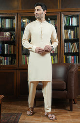 BEIGE EMBROIDERED BLENDE KAMEEZ SHALWAR