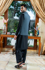 CHARCOAL EMBROIDERED BLENDED WAISTCOAT