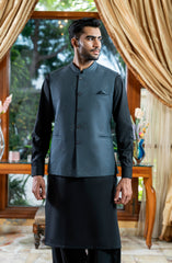 CHARCOAL EMBROIDERED BLENDED WAISTCOAT