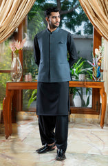 CHARCOAL EMBROIDERED BLENDED WAISTCOAT