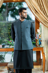 CHARCOAL EMBROIDERED BLENDED WAISTCOAT