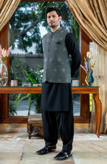 DARK GREY EMBROIDERED BLENDED WAISTCOAT