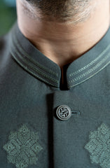 DARK GREY EMBROIDERED BLENDED WAISTCOAT