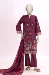 EMBROIDERED PRINTED CAMBRIC STITCHED 3 PIECE