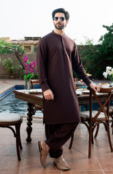 MAROON EMBROIDERED BLENDED KAMEEZ SHALWAR