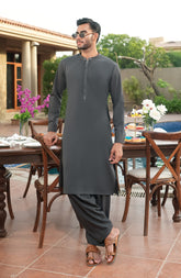 CHARCOAL EMBROIDERED BLENDED KAMEEZ SHALWAR