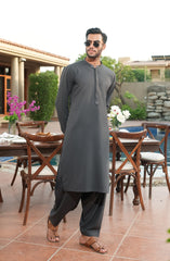 CHARCOAL EMBROIDERED BLENDED KAMEEZ SHALWAR