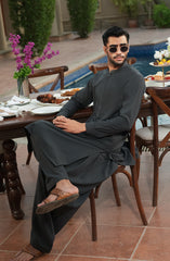 CHARCOAL EMBROIDERED BLENDED KAMEEZ SHALWAR