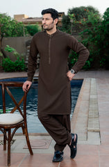 BROWN EMBROIDERED BLENDED KAMEEZ SHALWAR