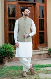 SAND EMBROIDERED BLENDED WAISTCOAT