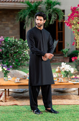 BLACK EMBROIDERED BLENDED KAMEEZ SHALWAR