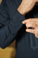 NAVY EMBROIDERED BLENDED KAMEEZ SHALWAR