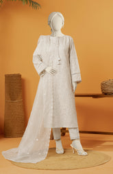 EMBROIDERED RAW SILK 3 PCS UNSTITCHED