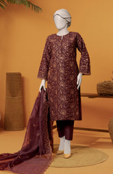 EMBROIDERED RAW SILK 3 PCS UNSTITCHED