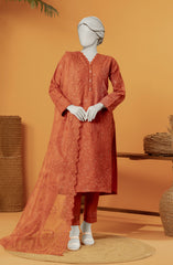 RAW SILK EMBROIDERED STITCHED 3 PIECE