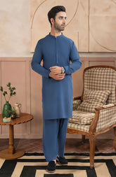 TEAL BLUE BLENDED EMBROIDERED KAMEEZ SHALWAR