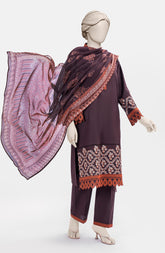 EMBROIDERED CAMBRIC STITCHED 3 PIECE