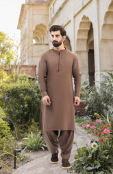 LEATHER-BROWN BLENDED KAMEEZ SHALWAR