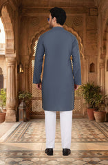 TEAL GREY BLENDED EMBROIDERED KURTA