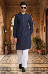 NAVY BLENDED EMBROIDERED KURTA