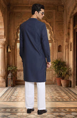NAVY BLENDED EMBROIDERED KURTA