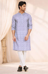 LIGHT-INDIGO 100%COTTON PRINTED KURTA