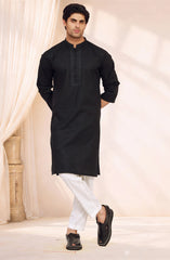 BLACK 100% COTTON PRINTED KURTA
