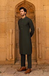 OLIVE GREEN EMBROIDERED KURTA PAJAMA