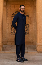 SUMMER'25 MEN KURTA PAJAMA EMBROIDERED NAVY