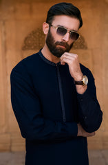 SUMMER'25 MEN KURTA PAJAMA EMBROIDERED NAVY
