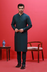 FESTIVE'23 MEN KURTA PAJAMA PLAIN GREEN