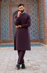 BURGUNDY EMBROIDERED KURTA PAJAMA