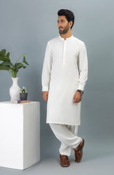 PRE WINTER'23 MEN KAMEEZ SHALWAR PLAIN PEARL WHITE
