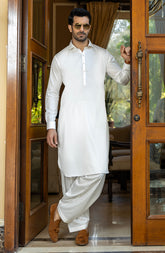 OFF WHITE COTTON KAMEEZ SHALWAR