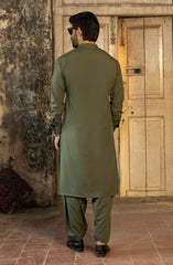 OLIVE GREEN KAMEEZ SHALWAR WITH WAIST COAT