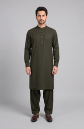 BURNT-OLIVE BLENDED KAMEEZ SHALWAR